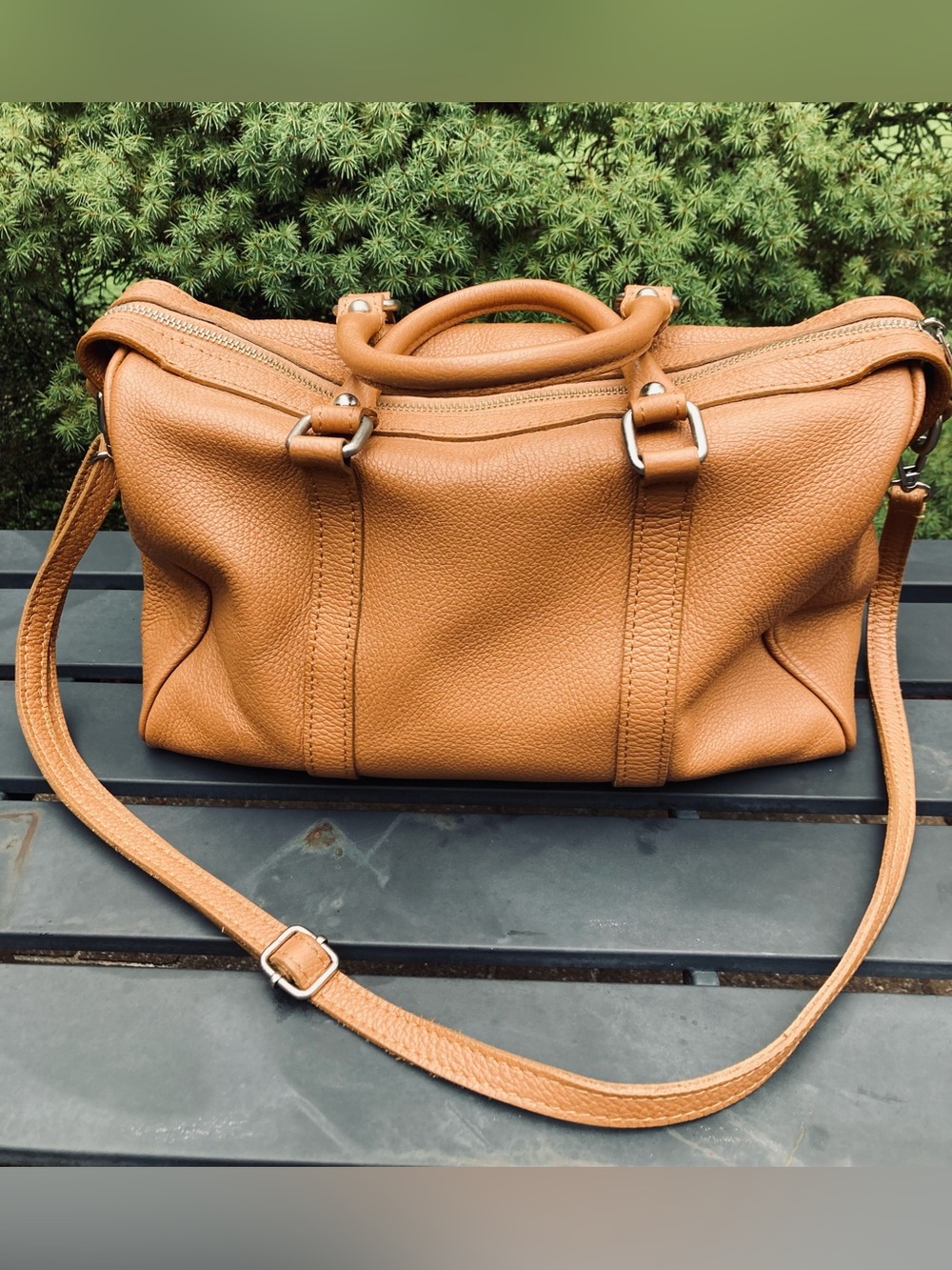 💗Persaman New York Genuine Italian Leather Cognac Satchel Shoulder Bag-Italy 💗